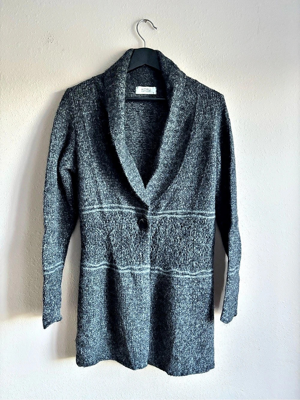 Koru New Zealand Marino Wool Pointelle Grey Cardigan Size Small